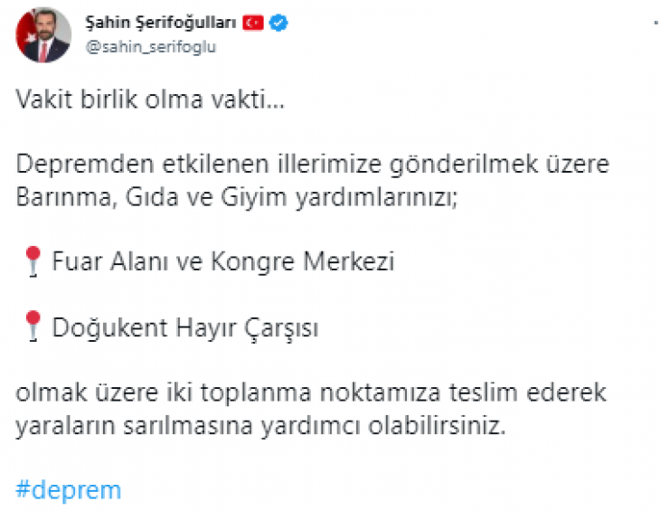 Başkan Şerifoğulları: Vakit birlik olma vakti 