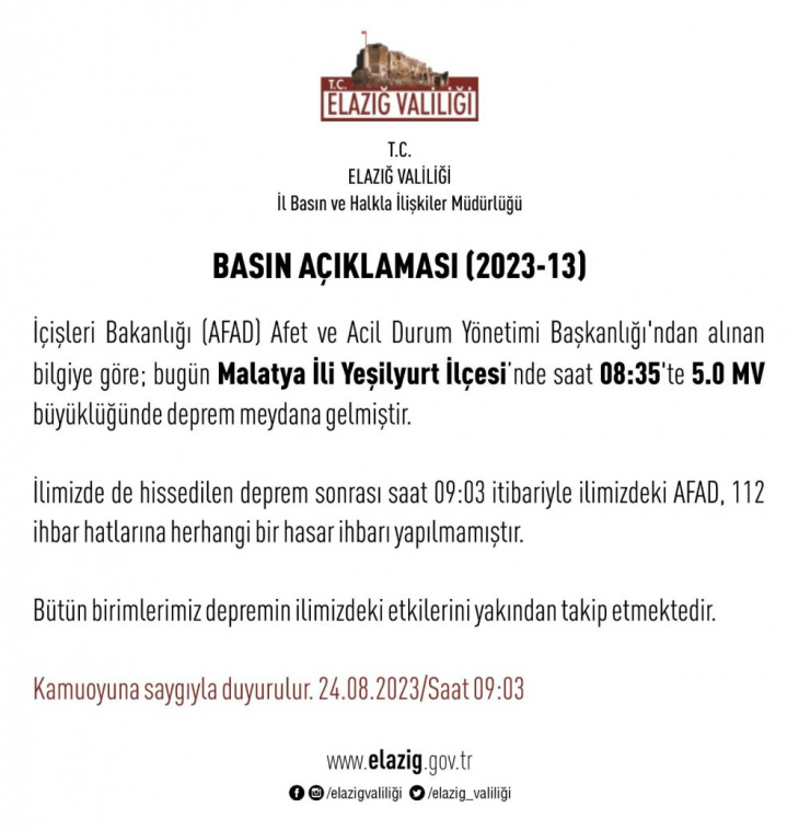 Elazığ Valiliği depremle alakalı açıklama yaptı! 